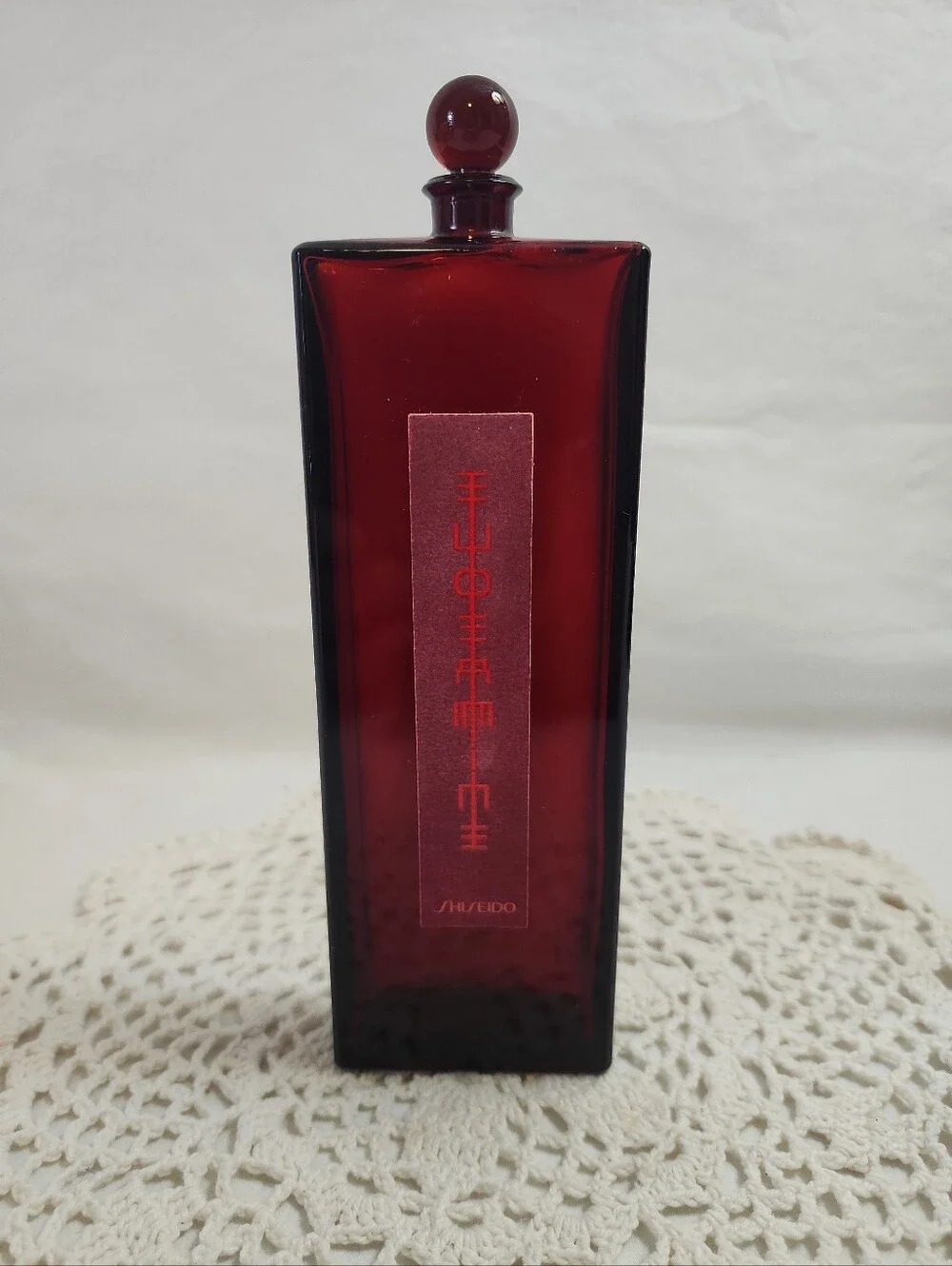 Vtg Shiseido Red Glass Bottle Revitalizing Essence EMPTY BOTTLE 4.25 oz